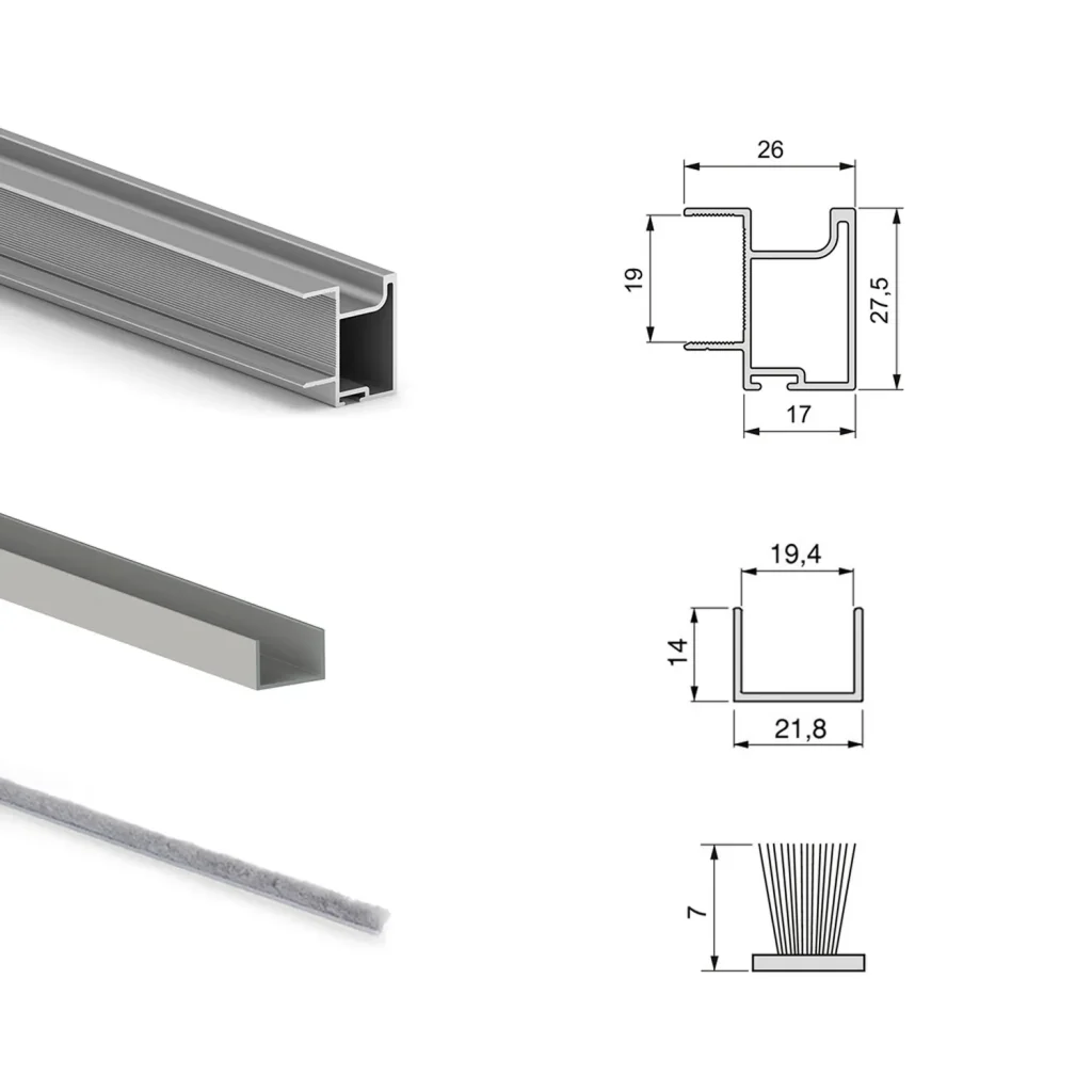 Zestaw Okuć do 2 drzwi przesuwnych Placard 74 Cichy domyk Aluminium Emuca