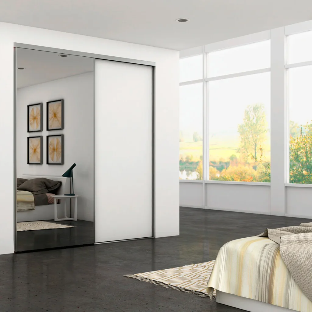 Zestaw Okuć do 2 drzwi przesuwnych Placard 74 Cichy domyk Aluminium Emuca