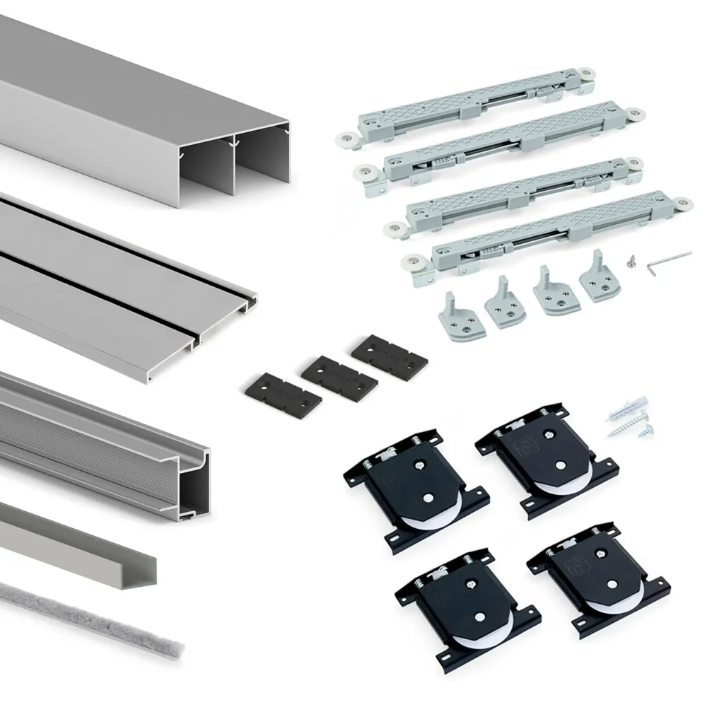 Zestaw Okuć do 2 drzwi przesuwnych Placard 74 Cichy domyk Aluminium Emuca