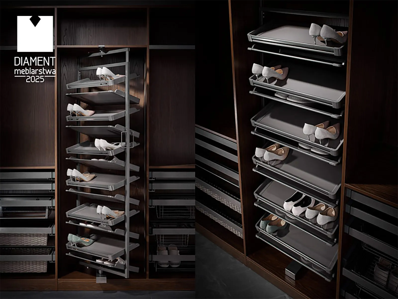 Kosz na buty obrotowy 4 półek SYMPHONY WB-671 antracyt, pełny wysuw, ATM