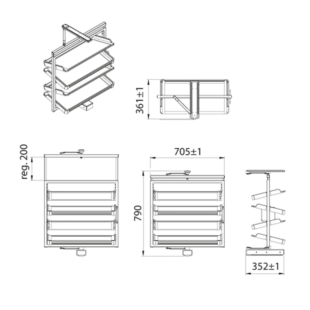 Kosz na buty obrotowy 4 półek SYMPHONY WB-671 antracyt, pełny wysuw, ATM