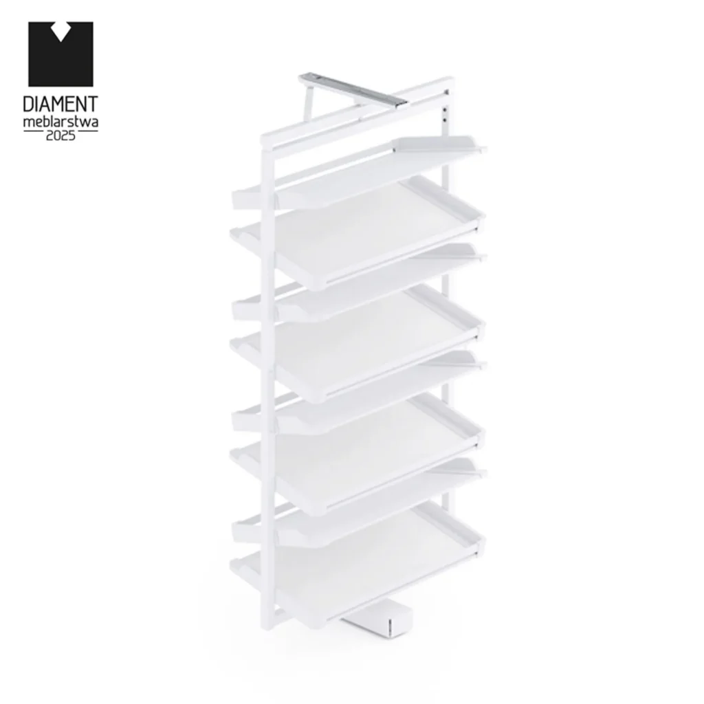Kosz na buty obrotowy 8 półek SYMPHONY WB-671 biały, pełny wysuw, ATM