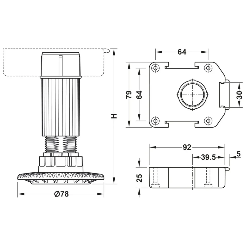 HAFELE AXILO główka + nóżka, stopka meblowa regulowana, mocna, 250 kg