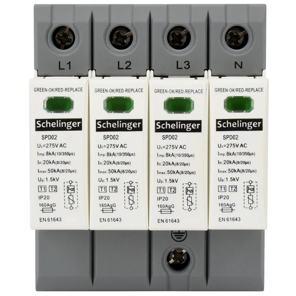 Ogranicznik przepięć 4P 8kA(10/350) KLASA T1+T2 (B+C) IP20 SCHELINGER